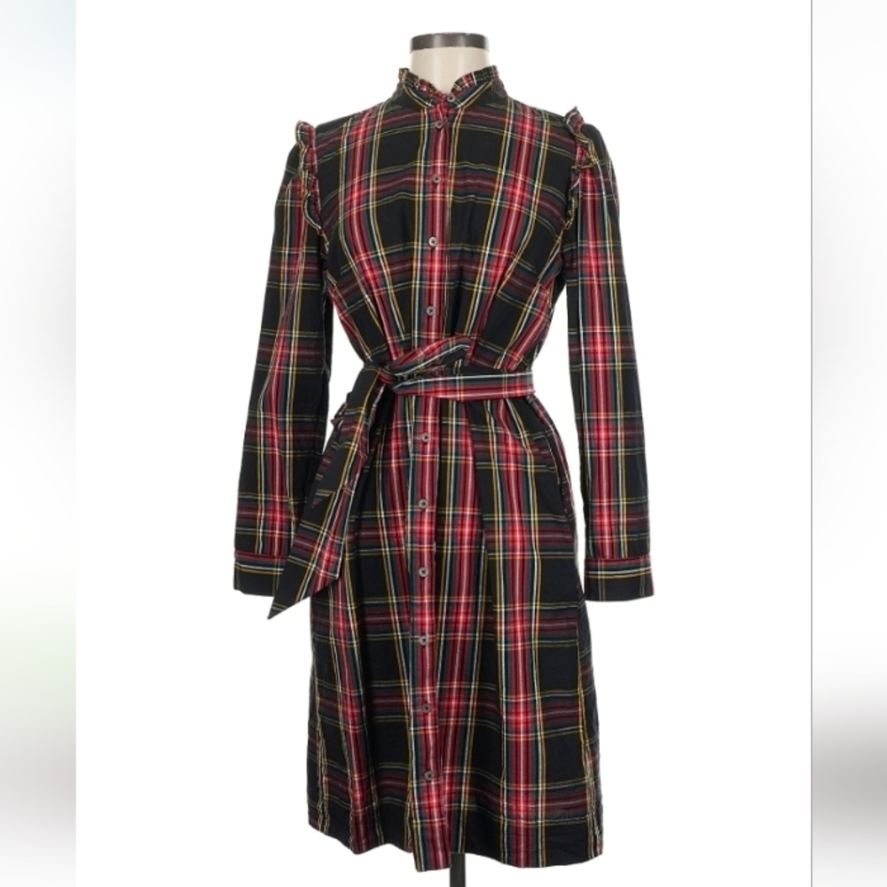 J.Crew Factory Black Plaid Flannel light academia Shirtdress 8 $70 Retail